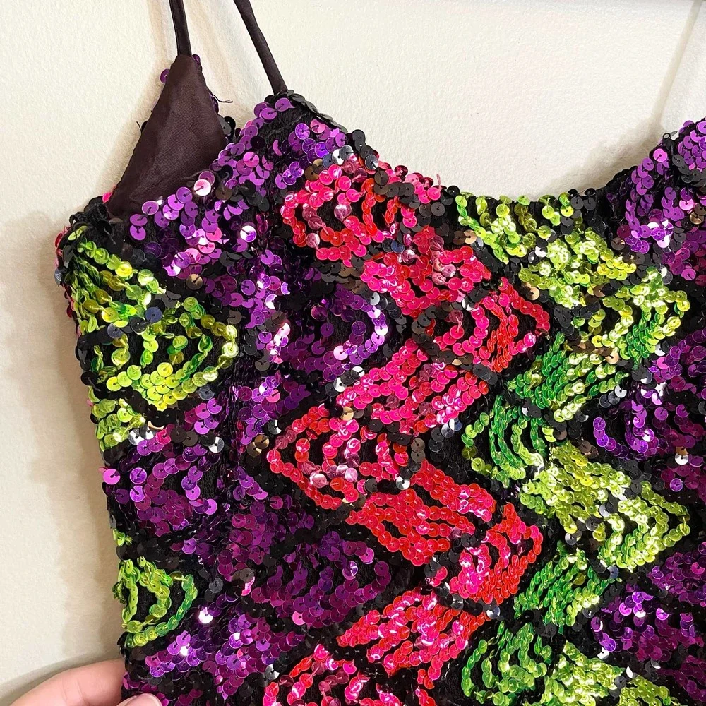 Vintage Sequin Mulitcolor Spaghetti Strap Mini Dress Size S/M Dress - Picture 7 of 7